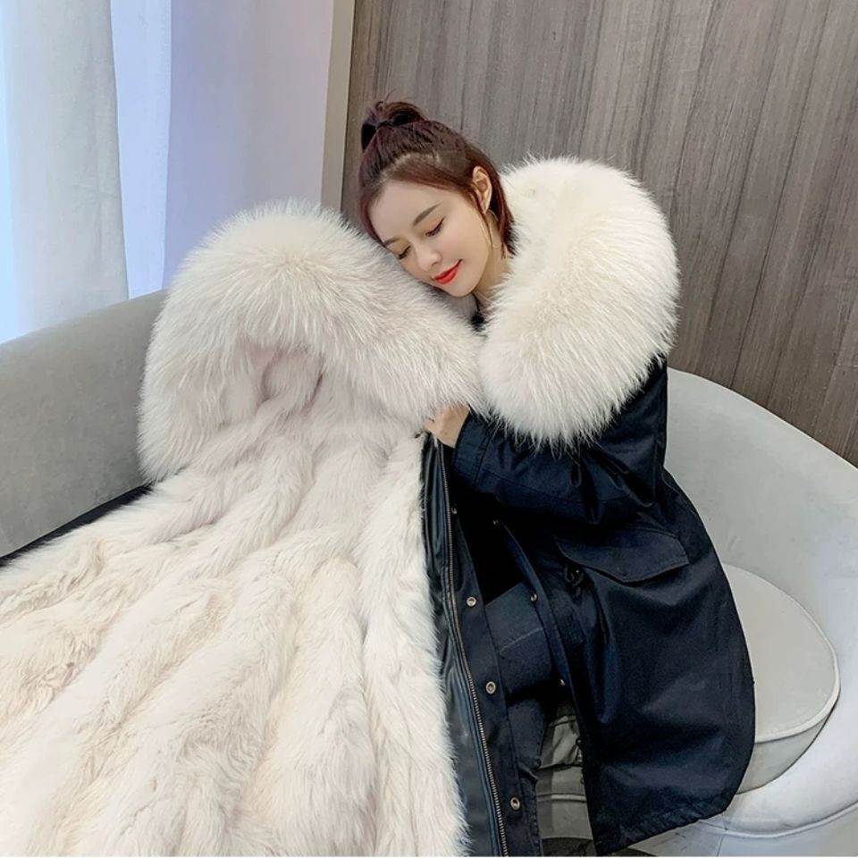 2021秋冬新款来自星星的你狐狸毛内胆皮草外套女中长款派克服大衣