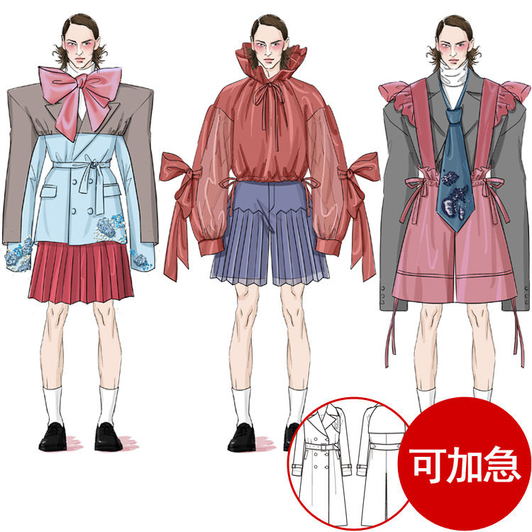 手绘服装设计效果图款式图ps定制绘制画淘宝主图模特时装绘图代画