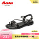 奥莱Bata舒适时装凉鞋夏商场新款百搭羊皮亮片平软底凉鞋ABT08BL2