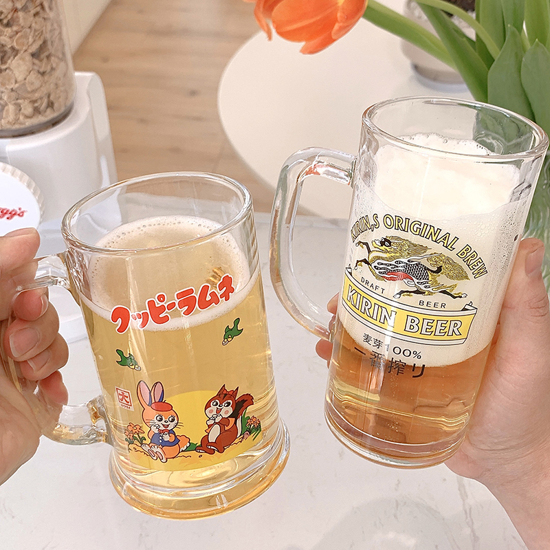 夏季啤酒杯大容量带把扎啤杯子大口喝水玻璃果汁饮料杯大号茶杯