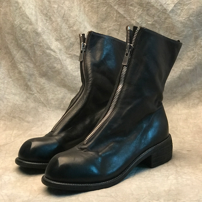 鬼帝靴男女pl2复古ins中筒guidi固特异前拉链圆头圭迪马丁靴百搭