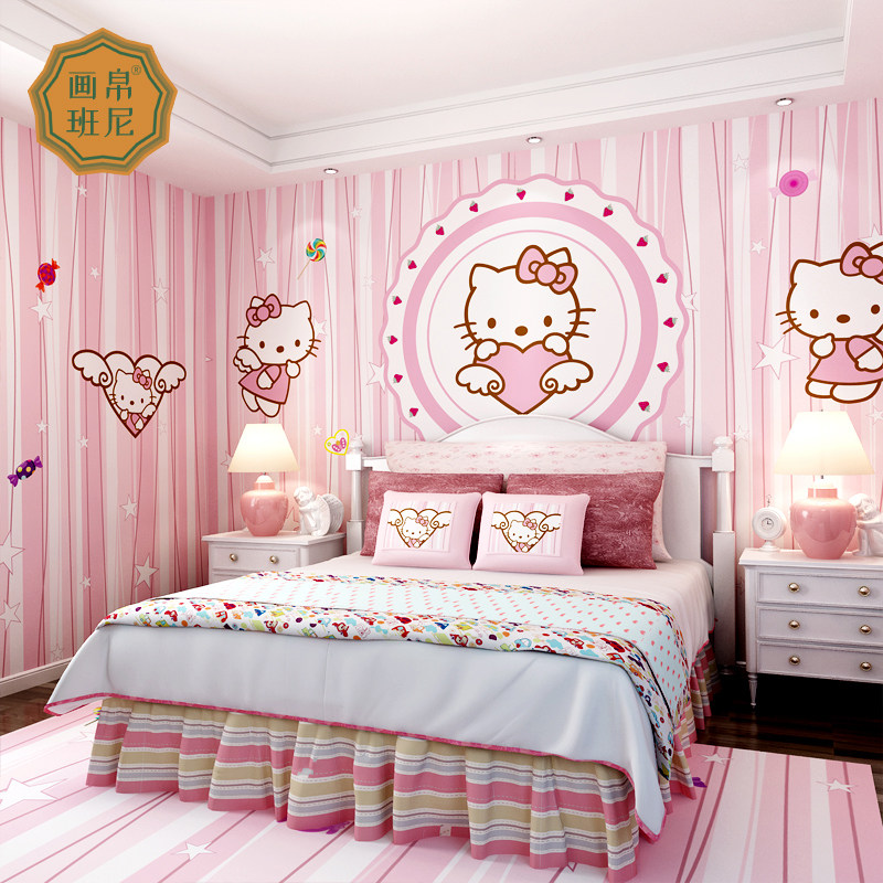 8卧室装饰房间布置墙纸kitty 凯蒂猫贴纸自粘墙贴客厅背景贴画壁画已