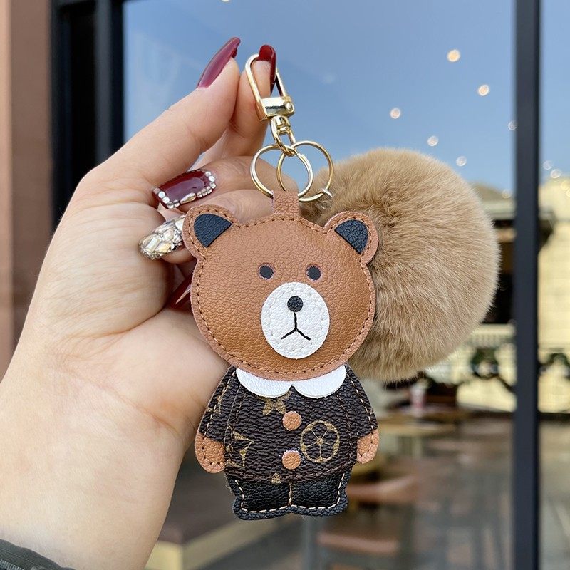 lv&gedete 汽车钥匙链挂件可爱小熊钥匙扣女士包包挂饰布朗熊老花
