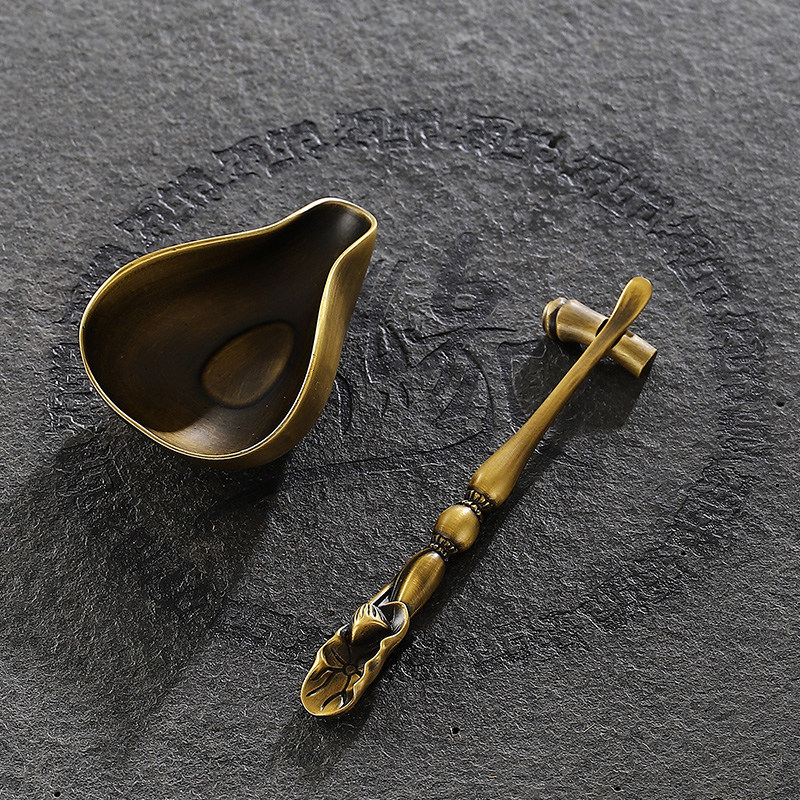 铜茶则三件套分茶器禅意茶叶取茶勺功夫茶钥日式茶具