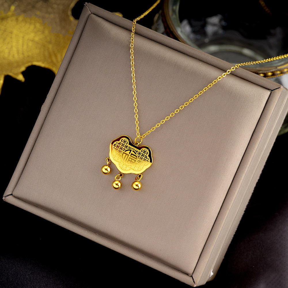 钛钢如意平安长命锁项链女小众高级感轻奢民族风福字锁骨链不掉色