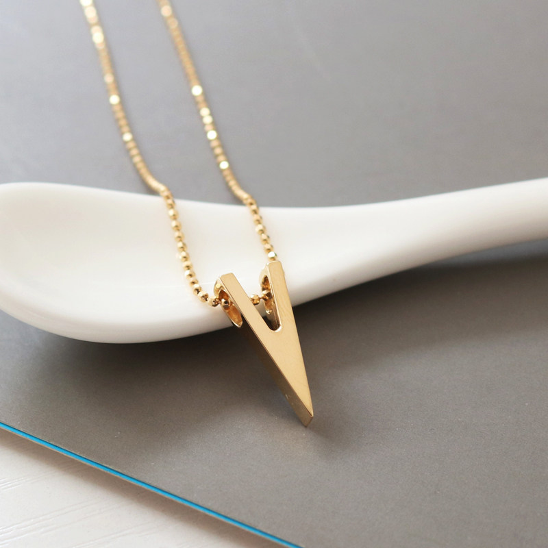武汉时尚韩国进口纯14k黄金项链女气质款光面v型k金锁骨链礼物