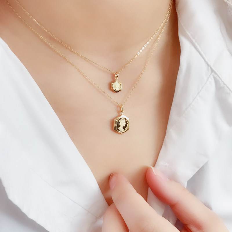 wh时尚韩国流行进口14k黄金项链女 光面圆形小熊吊坠锁骨琏女