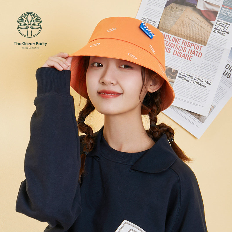 thegreenparty 潮酷渔夫帽新款女士图案帽子休闲可爱个性旅行盆帽