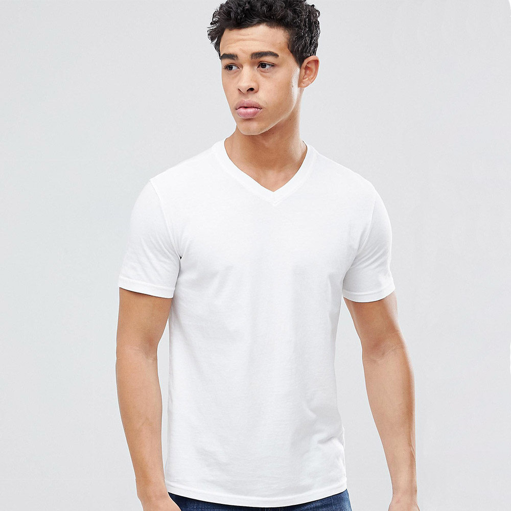 v领t恤短袖纯白色男士宽松半袖体恤