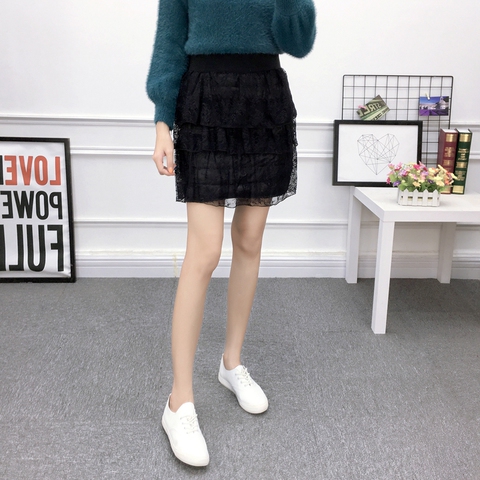 传情豆专柜399！2019秋冬女装羽绒棉保暖蕾丝裙A字裙性感时尚韩版