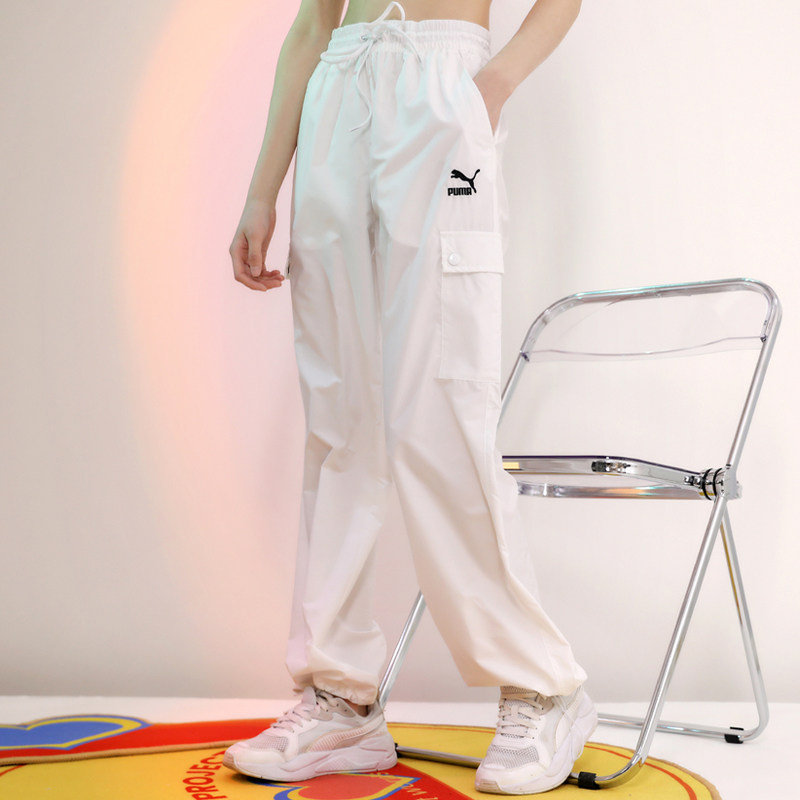 puma彪马白色裤子女2021秋季新款运动裤梭织宽松休闲裤长裤531378