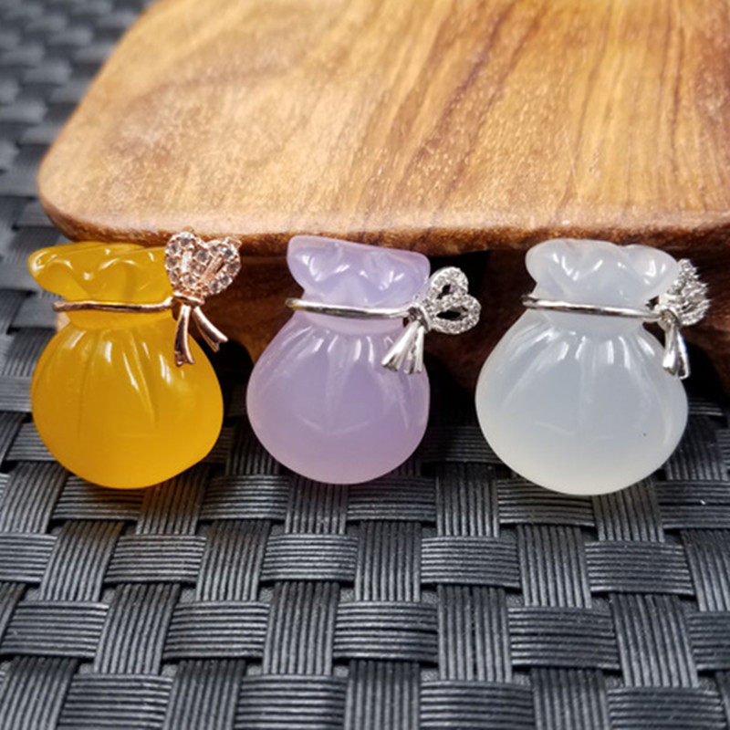 佳缘珠宝天然玉石a货冰种白玉髓钱袋挂件分玉髓玛瑙钱袋吊坠