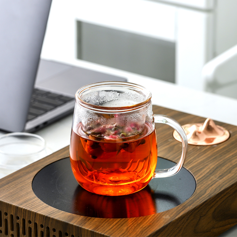大容量茶水分离泡茶杯男士办公室茶杯玻璃杯带把杯子透明喝茶水杯