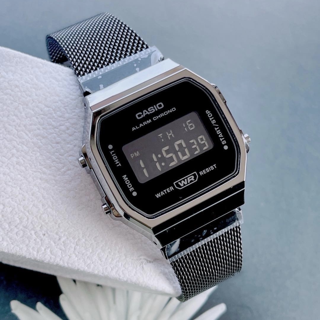 卡西欧小方银色表盘经典复古情侣钢带夜光手表a168wem-7d日韩腕表