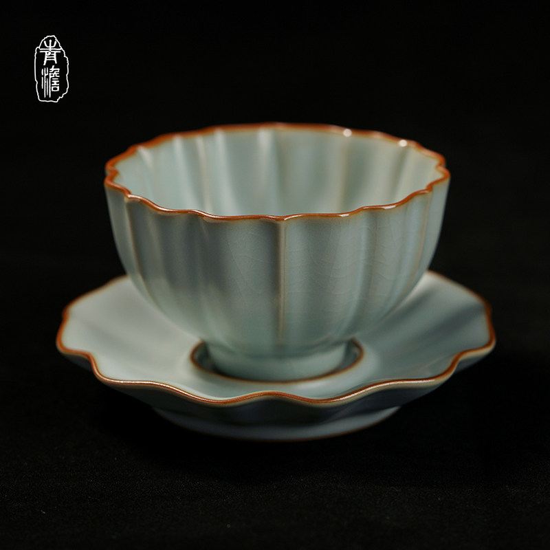 青澹窑汝瓷官方企业店的优惠券大全—汝窑茶盏主人杯碟套装景德镇陶瓷