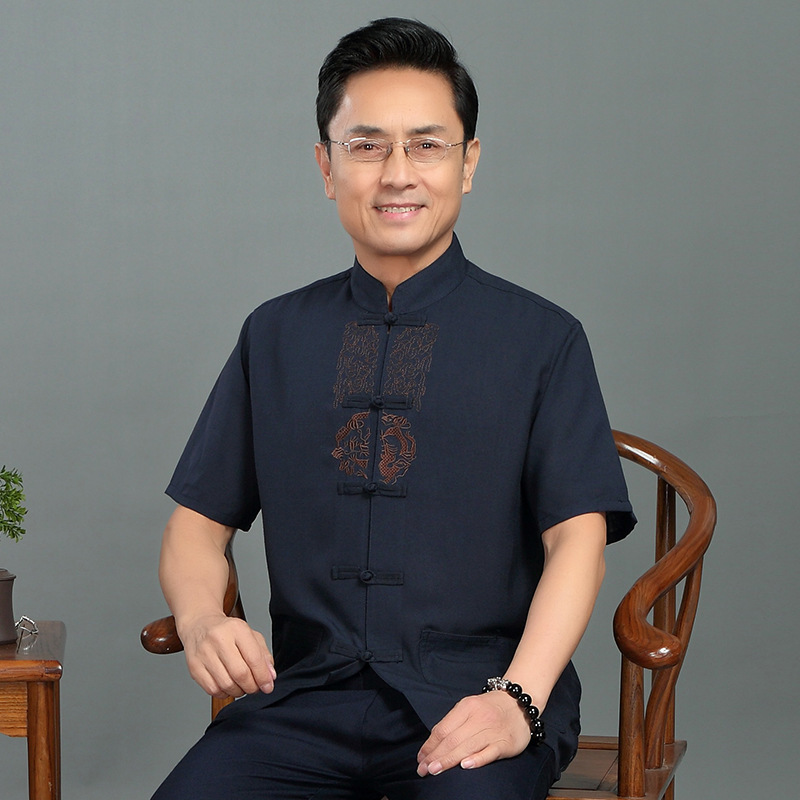 Chinese style Large Men's Cotton and hemp Short sleeved suit Easy Flax Tang costume Hanfu Middle and old age dad shirtin the Men's clothing, National costume category - from Buy2taobao.com to provide professional Taobao agent buy service
