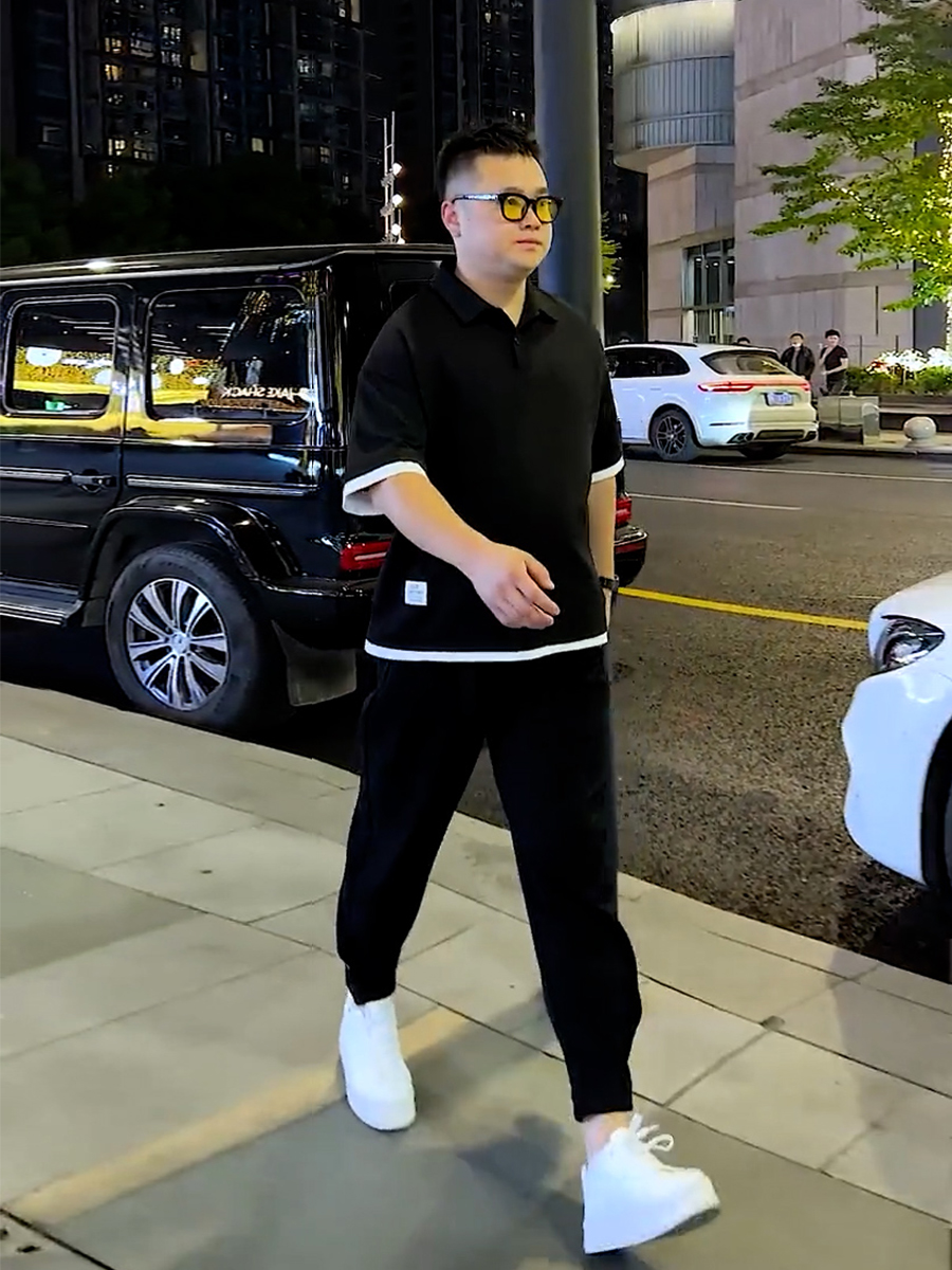 夏季微胖男生显瘦穿搭短袖t恤帅气潮牌半袖体恤大码ins五分袖套装