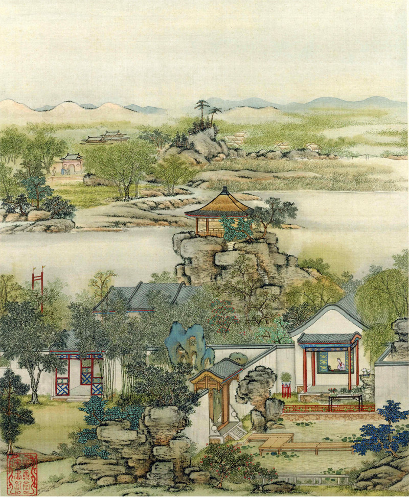 清陈枚山水楼阁图册三29x34仿古画复制山水画名人字画名家书画