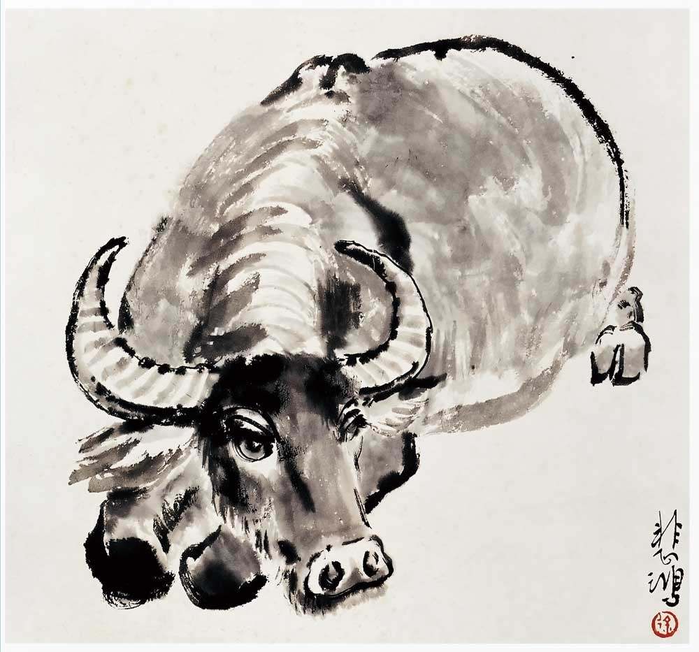 仿古画名画复制品徐悲鸿十二生肖牛册页小品花鸟画国画名人字画