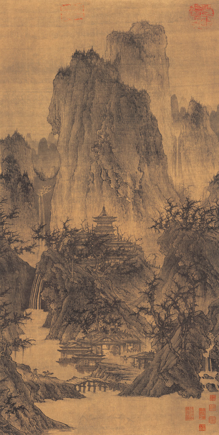 国画山水画仿古字画北宋李成晴峦萧寺56x111厘米国画