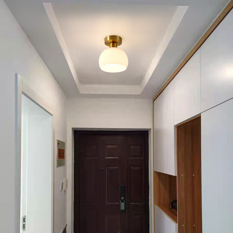 2021年新款北欧过道走廊玄关门厅灯 日式创意奶白玻璃南瓜吸顶灯