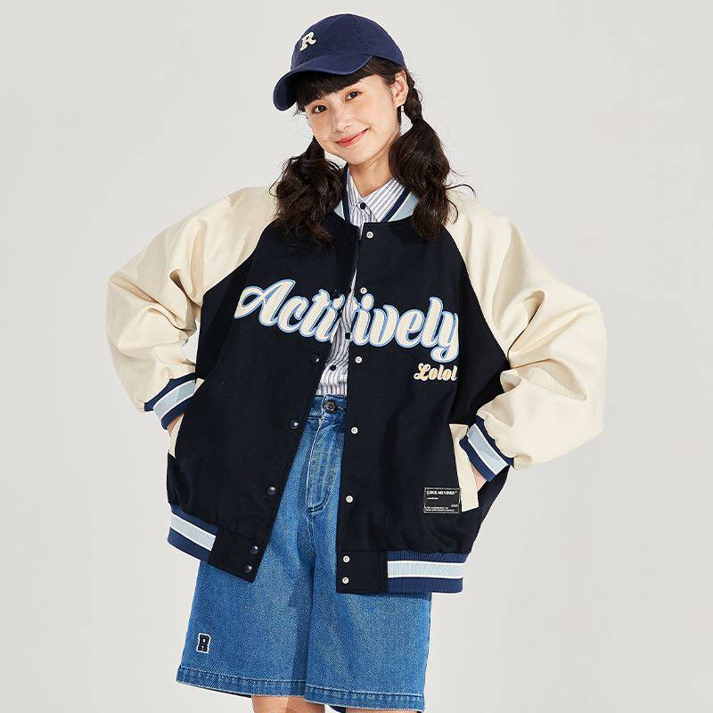 lolol美式复古棒球服女秋2022年新款小个子字母宽松休闲夹克外套