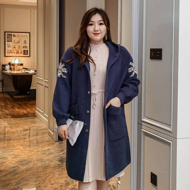 甜觅大码女装2020胖mm冬装200斤胖女人高档水貂绒大衣连帽外套——甜