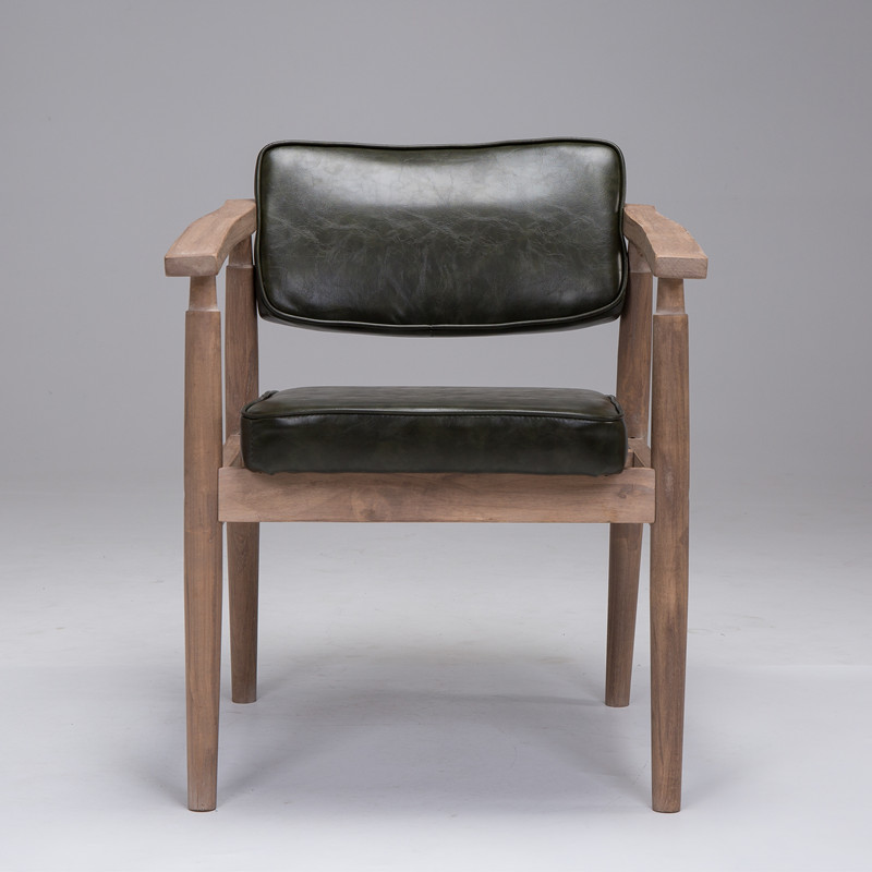 梵辰实木复古做旧米色靠背椅欧式扶手咖啡厅餐厅餐椅书房休闲椅子
