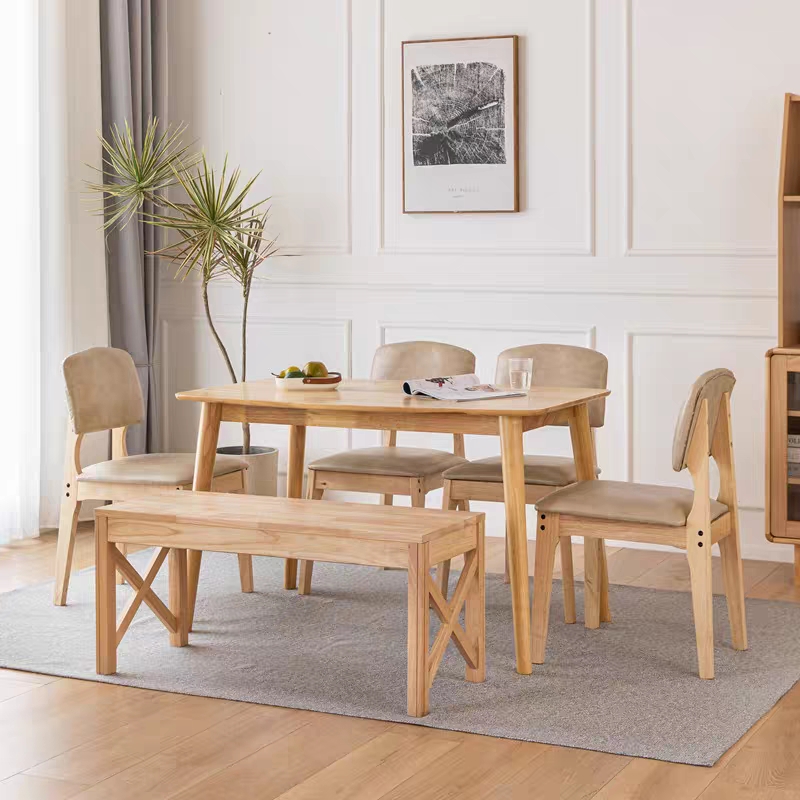 实木餐桌家用小户型简约现代长方形客厅餐厅吃饭休闲轻奢桌椅组合
