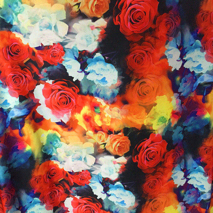 牛奶丝布布料印花玫瑰花连衣裙舞蹈拉丁舞四面面料海绵垫