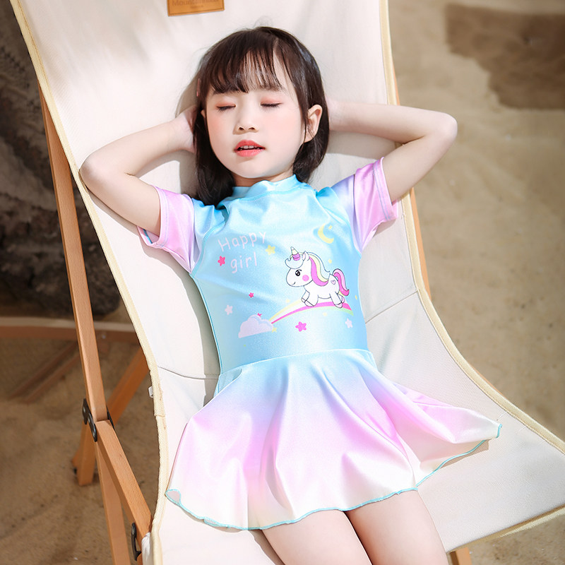 儿童泳衣女童2023新款连体裙式泳装中大童可爱卡通亲肤女孩游泳衣
