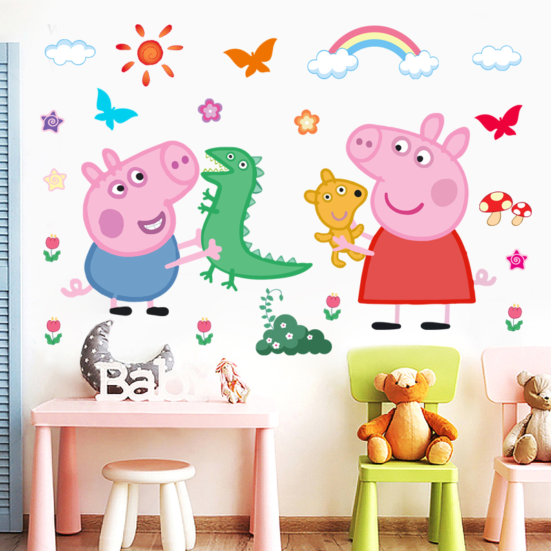【小猪墙画贴画】社会网红儿童房卡通幼儿园装饰墙贴纸佩佩猪自粘