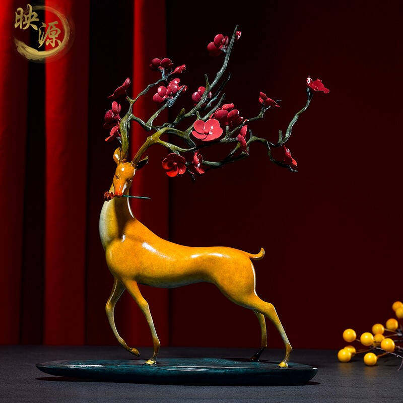 新源全铜招财福鹿摆件梅花鹿家居客厅玄关l电视柜装饰品店铺开业