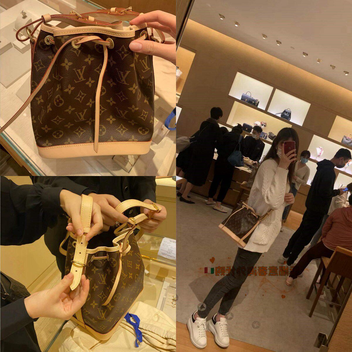 lv迷你女包_lv经典老花noe迷你牛皮帆布束绳水桶包单肩斜挎女包 m