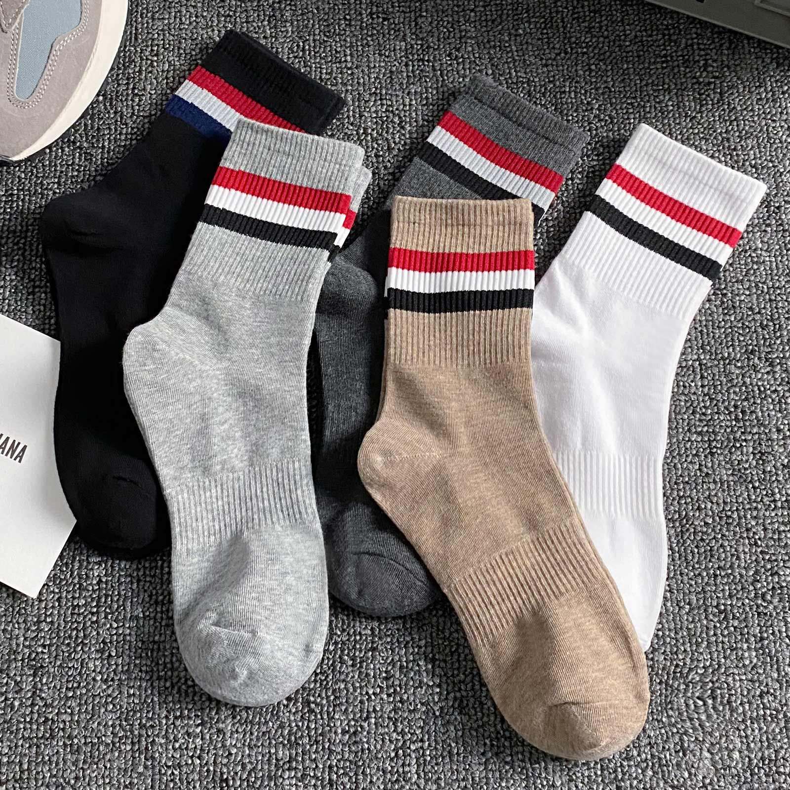 袜子春夏秋季条纹中筒长筒袜潮流男士棉质运动款时尚篮球袜ins潮