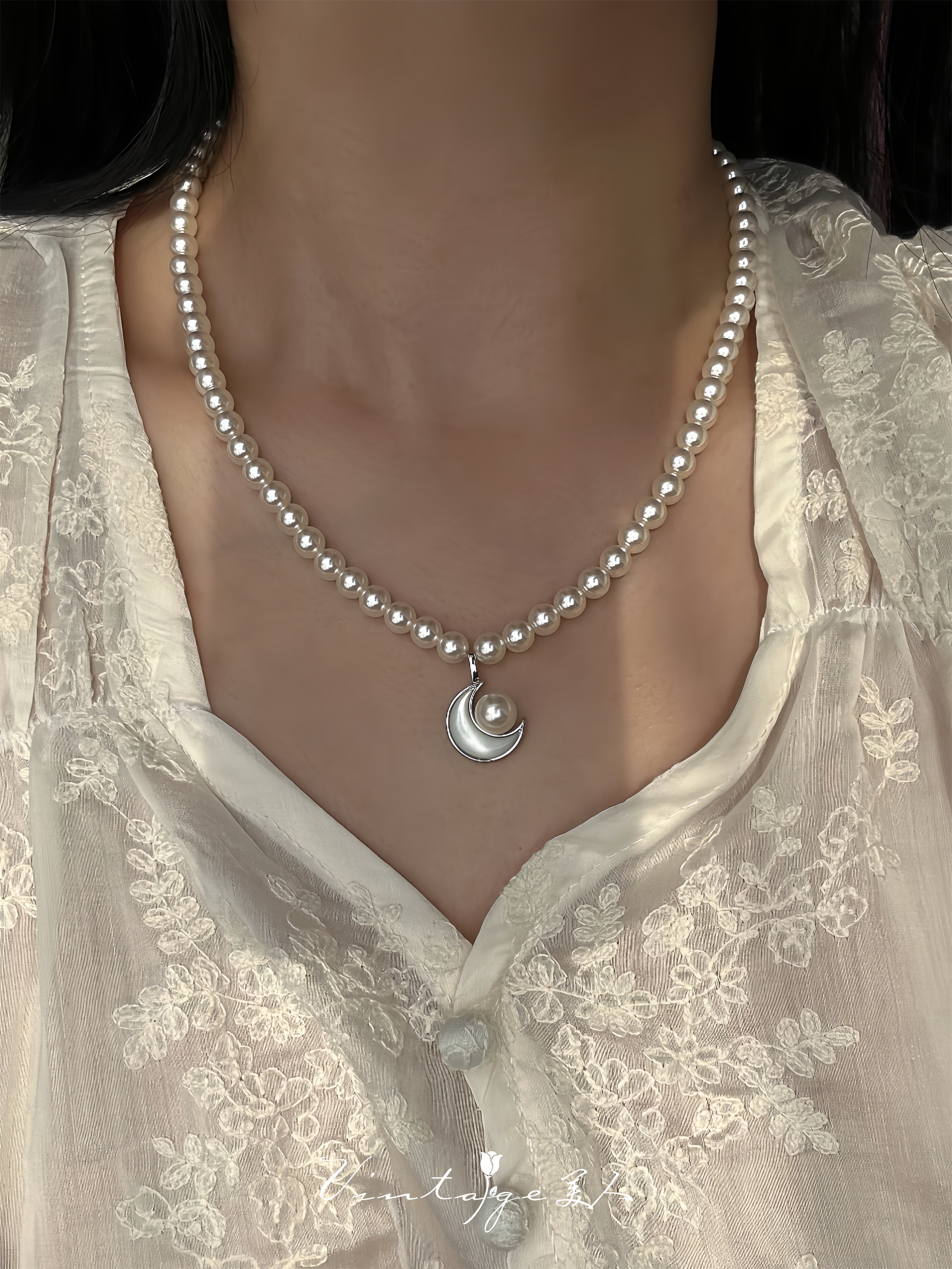 「月亮女神」施华洛珍珠 法式优雅高