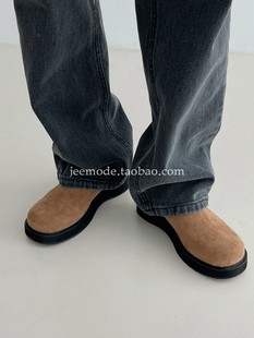 小池在首尔韩系大头女鞋2023年秋季圆头纯色中跟厚底绒面休闲单鞋