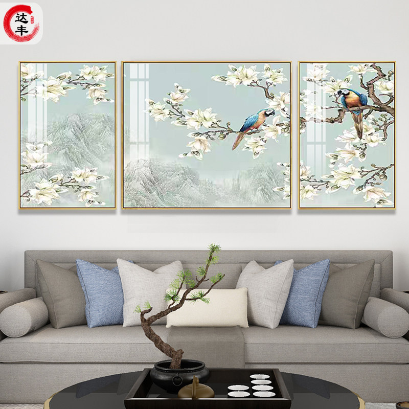 客厅装饰画沙发背景墙壁画餐厅墙面装饰新中式花鸟山水画客厅挂画