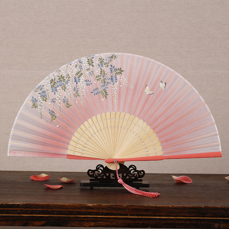 扇子折扇女中国风真丝礼品古风夏季小折叠日式古典工艺舞蹈走秀扇