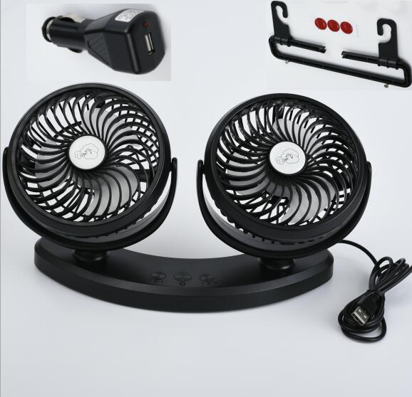 车内双头车载usb小风扇汽车用迷你电扇强力静音12v电动制冷大风量