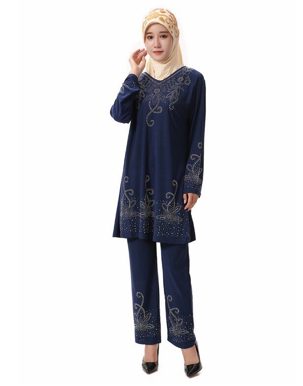 包邮新款穆斯林女装套装夏季薄款巴服礼拜服回民服装女长袖烫钻服