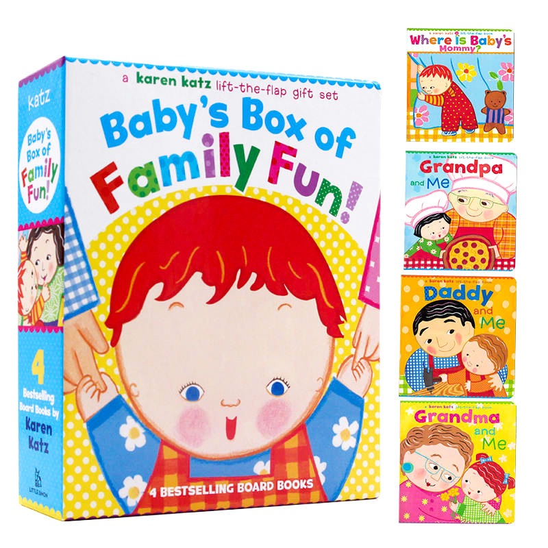 进口英文原版正版 karen katz 4册纸板翻翻书 Daddy Grandma Grandpa and me/where is baby's 幼儿启蒙阅读 Baby's Box of Family