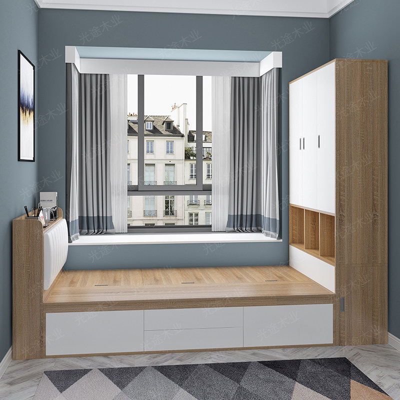 榻榻米床衣柜一体组合多功能储物收纳现代简约小户型定制塌塌米床