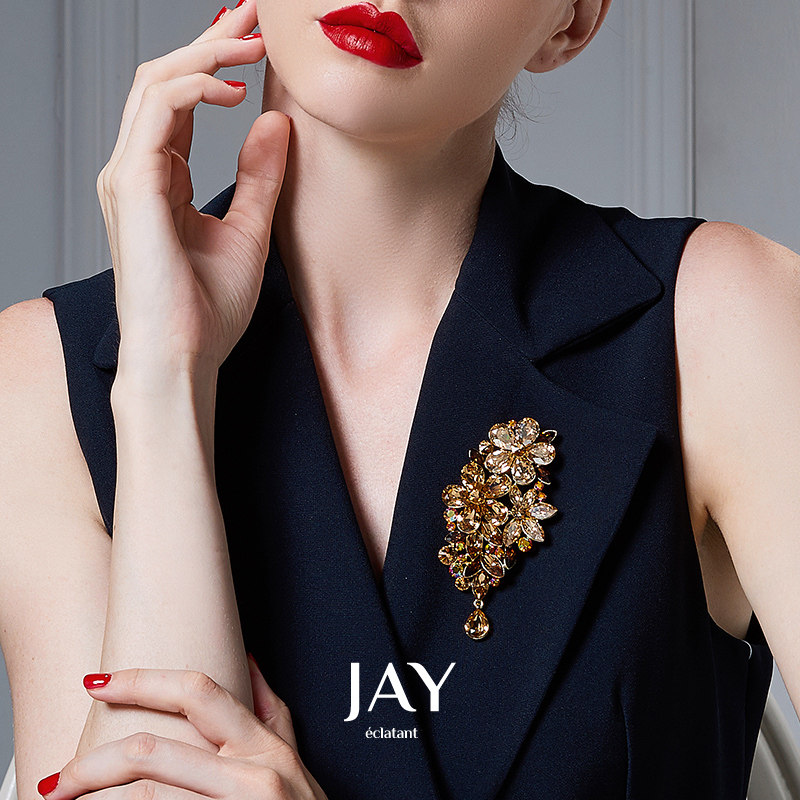 法国eternelle奥地利水晶胸针 欧美风气质胸花女别针丝巾扣配饰品