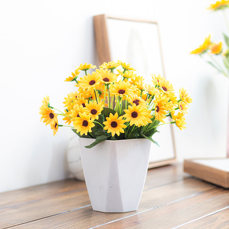 仿真花向日葵花束客厅餐桌干花假花绢花装饰花塑料盆摆件拍照道具