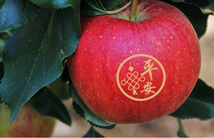 带字果贴平安夜 红富士苹果贴字果贴刻字胶带定制透明水果印字上