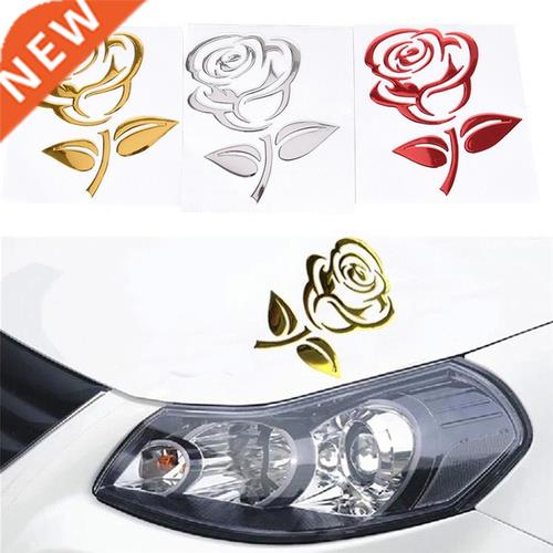 Fashion 3D Stereo Rose Car Rearview Mirror Stickers Gold Sil