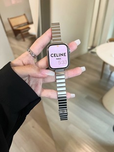 适用S9苹果手表S7表带不锈钢applewatch细款金属钢带iwatchSE男女