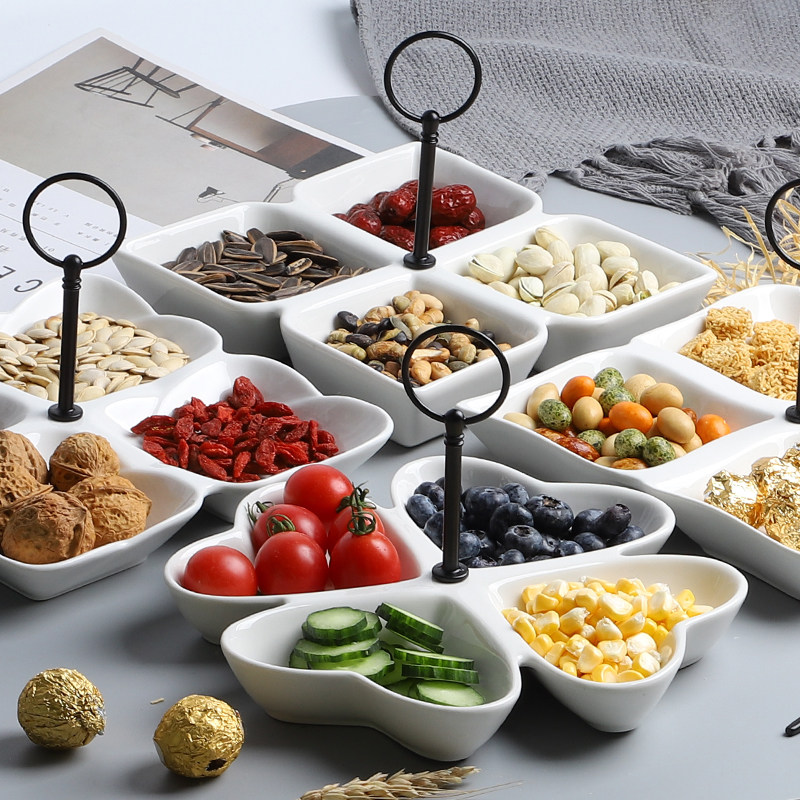 泰留恋创意白色陶瓷分格家用酒吧ktv小吃糖果干果水果四格拼盘630