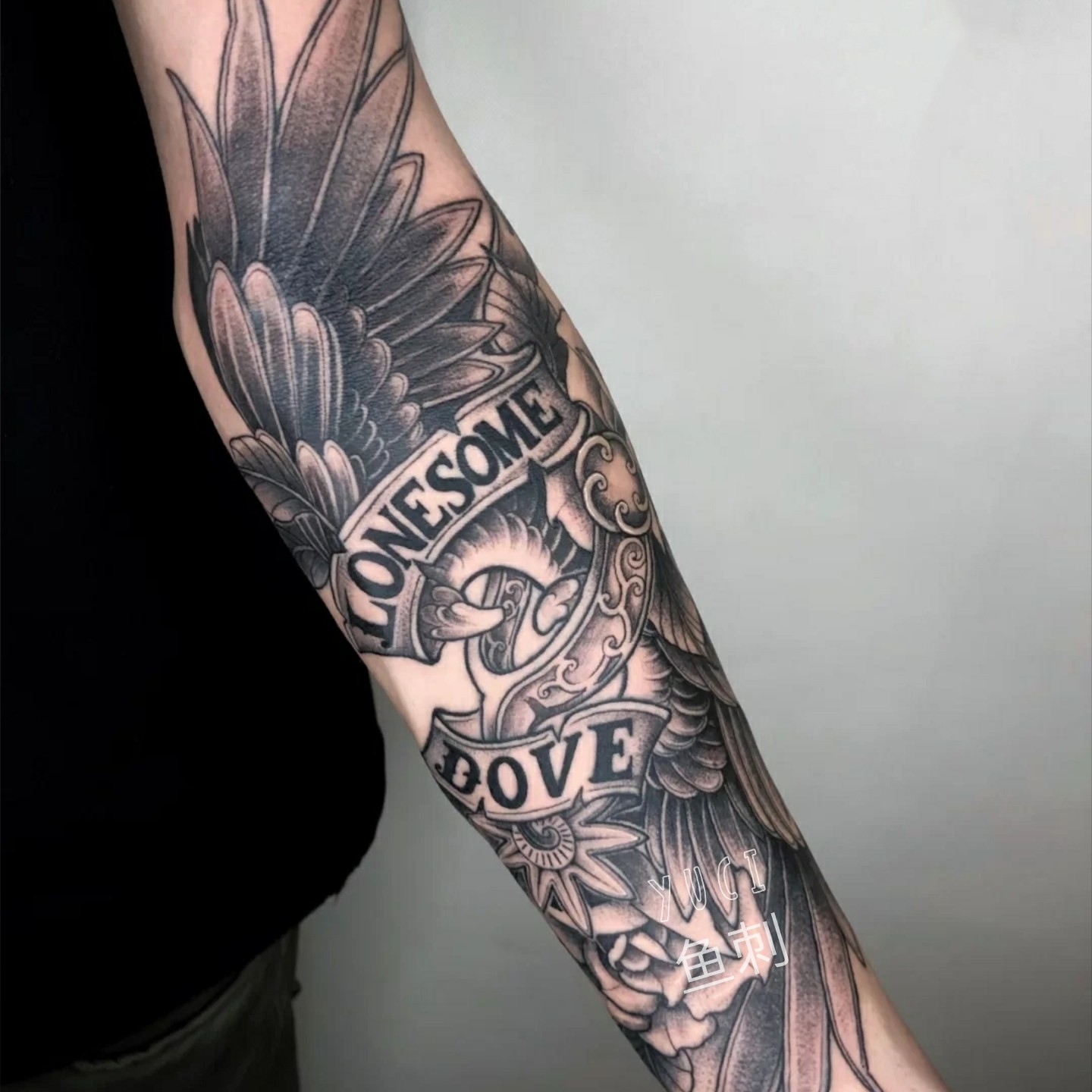 草本果汁纹身贴男女防水持久花臂(两张)oldschol翅膀玫瑰不反光